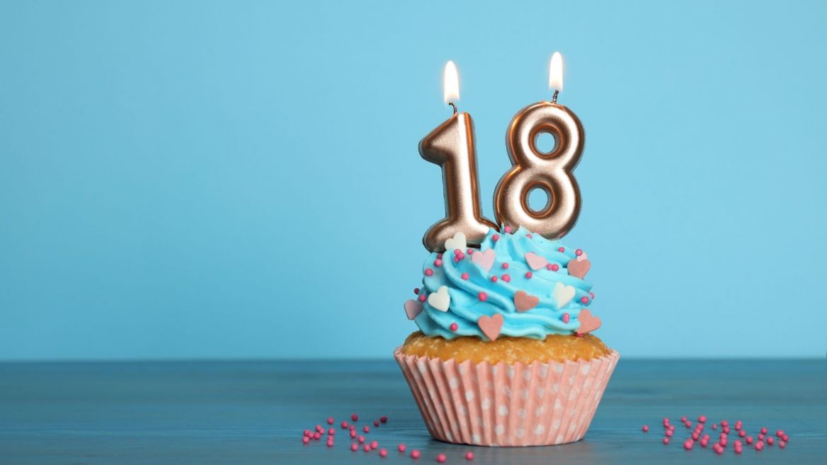 birthday cupcake with lit 18 candle